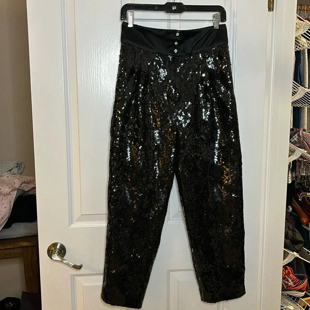 Like new CHANEL women’s black sequin pants  pleated size 38